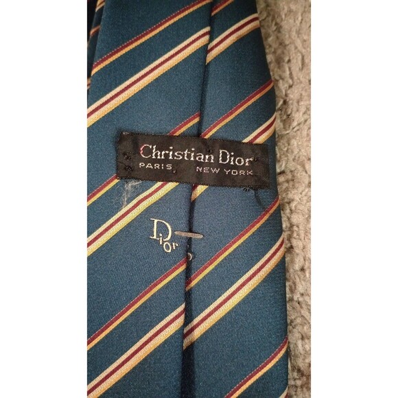 Vtg Christian Dior Men's Blue Striped Neck Tie  Classsy Designer Preppy Boho - Picture 2 of 3
